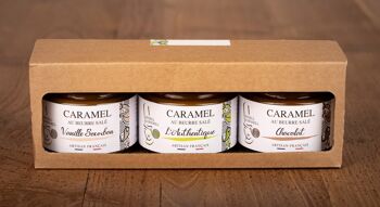 COFFRET CARAMEL PARFUMS ACIDULES 3X100G ( Fruit de la passion, Banane Flambée, Kalamansi )