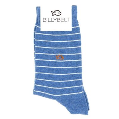 Fine Striped Cotton Socks Heather Blue / White