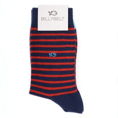 Calzini a righe larghe in cotone Blu Navy / Rosso