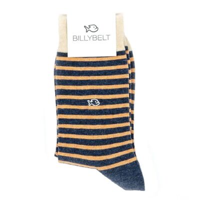 Wide Striped Cotton Socks Orange / Navy Blue