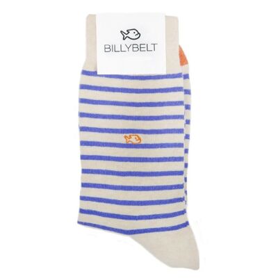 Cotton Socks Wide Stripes Beige / Royal Blue