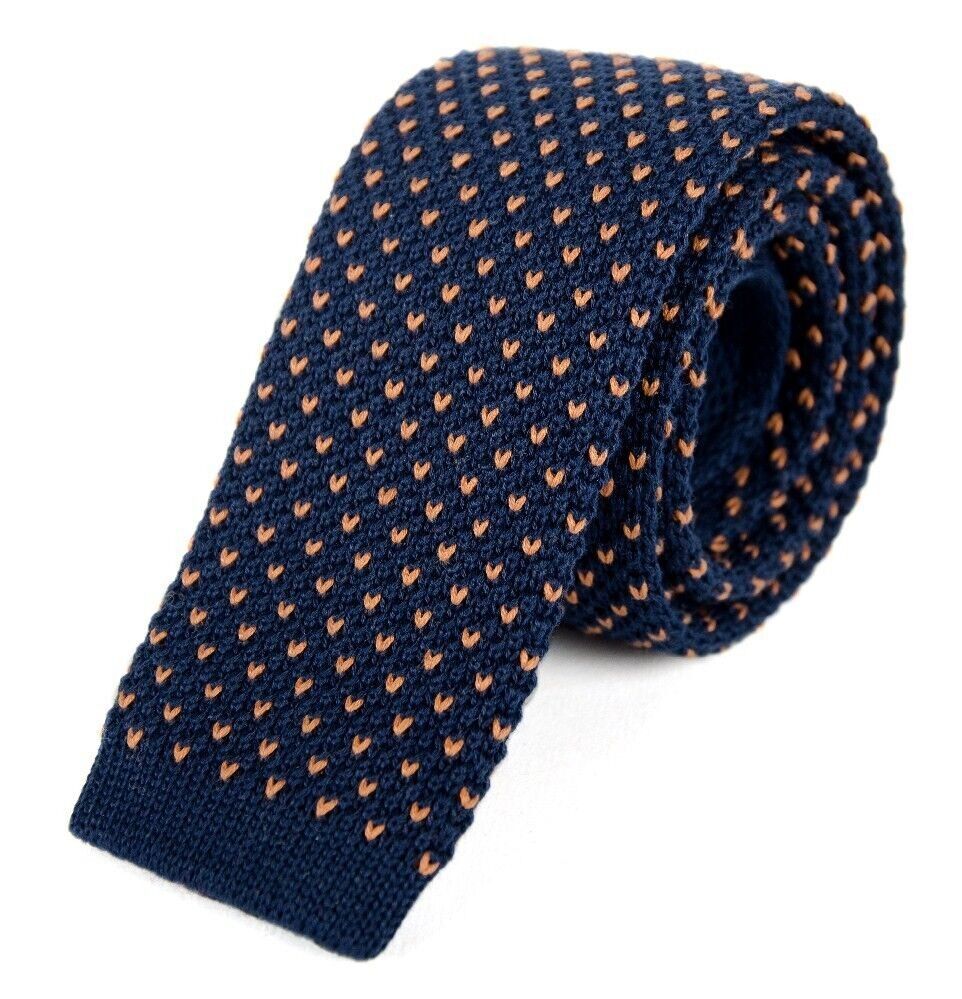 Navy and camel knit tie
