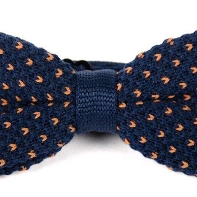 Navy and camel knit bow tie