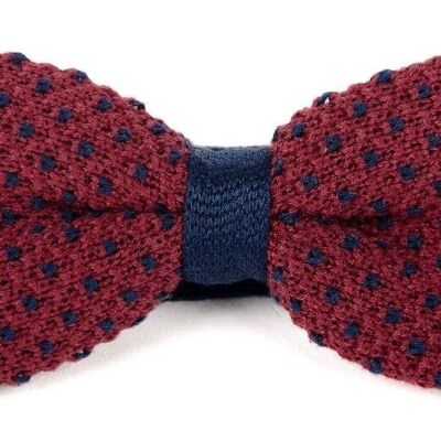 Burgundy and blue knit bow tie