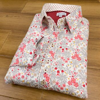 Grenouille Ladies Long Sleeve Red Vintage Flower Print Shirt 3