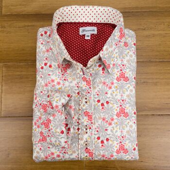 Grenouille Ladies Long Sleeve Red Vintage Flower Print Shirt 1