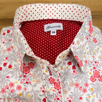 Grenouille Ladies Long Sleeve Red Vintage Flower Print Shirt 4