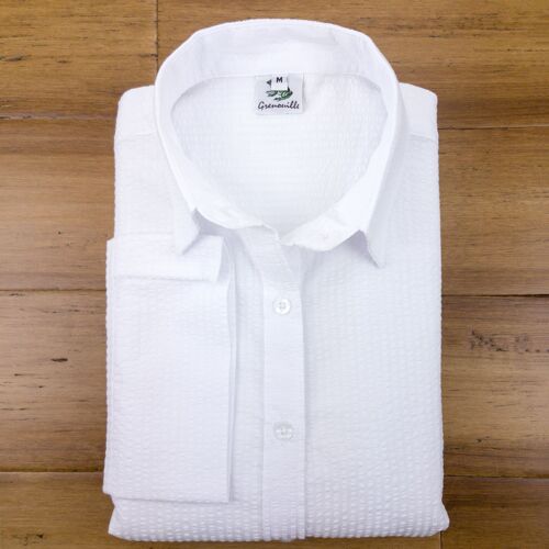 Grenouille 3/4 Sleeve Bright White Stripe Seersucker Shirt