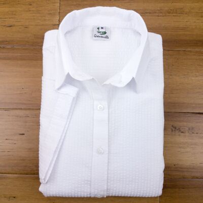 Camisa de seersucker con rayas blancas brillantes y mangas japonesas de Grenouille