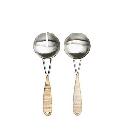Andy salad servers, rattan and stainless steel