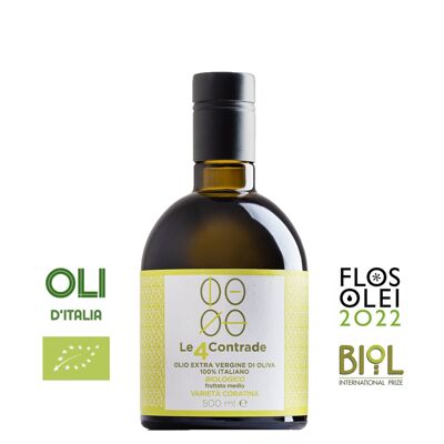Olio Extravergine di Oliva Biologico Le 4 Contrade Fruttato Verde (500ml)