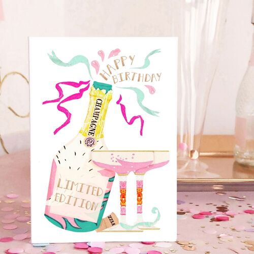 Happy Birthday Card - Champagne