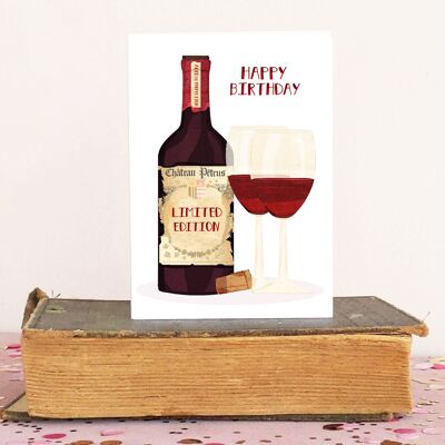 Biglietto di auguri di compleanno con vino rosso in edizione limitata