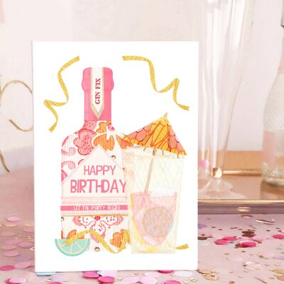 Carte Joyeux anniversaire Gin rose