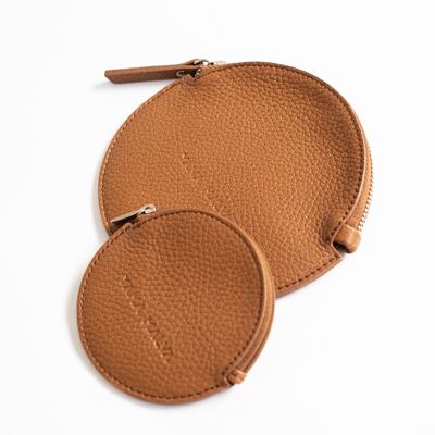 MAO le porte-monnaie rond en cuir caramel