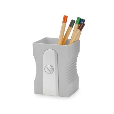 Pot à crayons- Pen holder-Portalápices-Schreibutensilienbehäleter, Sharpener grey