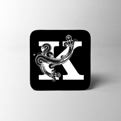 Black Letter K Alphabet Coaster