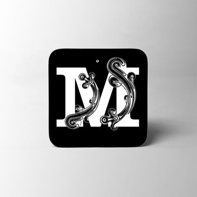 Black Letter M Alphabet Coaster