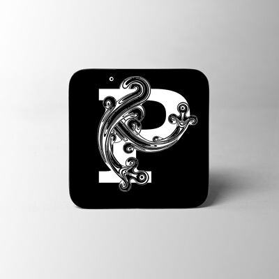 Black Letter P Alphabet Coaster