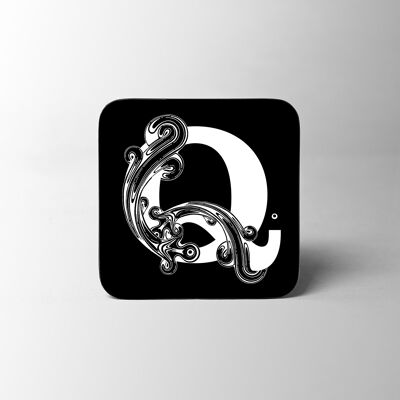 Black Letter Q Alphabet Coaster
