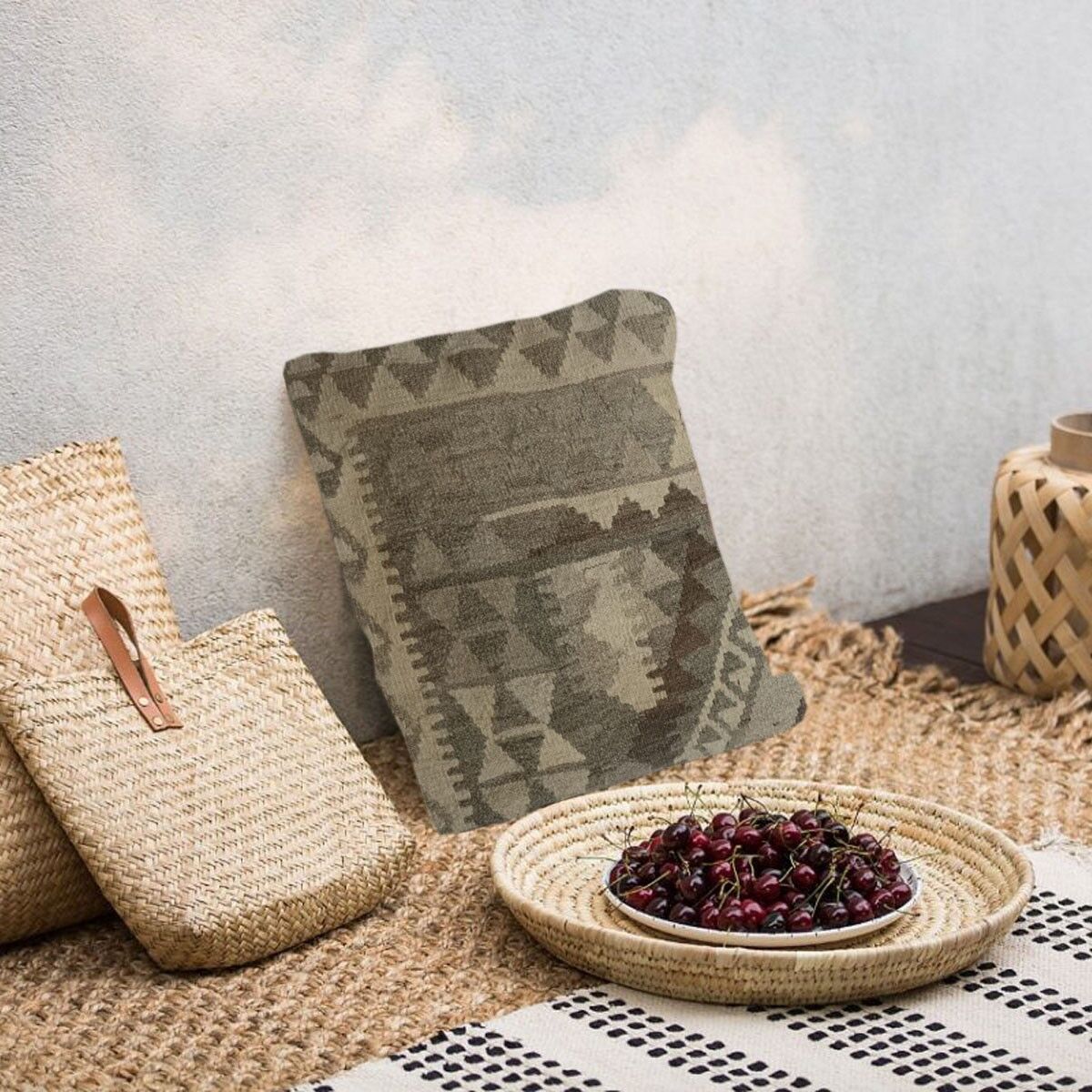 Fodera per cuscino Kilim Shingle Fawn intrecciata a mano