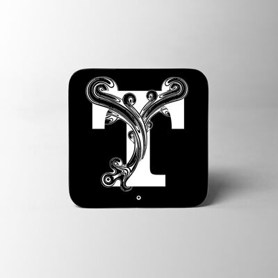 Black Letter T Alphabet Coaster