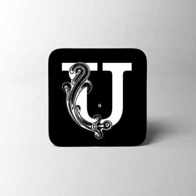 Black Letter U Alphabet Coaster