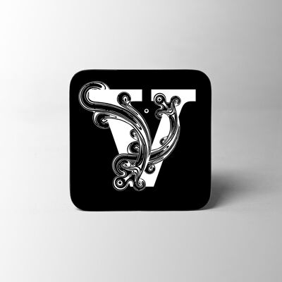 Black Letter V Alphabet Coaster