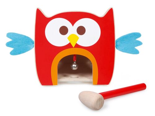 Scratch Preschool: TOC TOC HIBOU Lou 17x17.3x16cm, avec 4 balles colorées, marteau et grelot, en boîte, 12m+