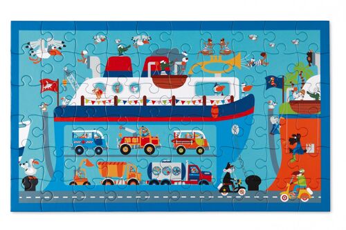 Scratch Puzzle 60pcs: FERRY-BOAT 60x36cm, en boîte diam.22xH12cm, 4+