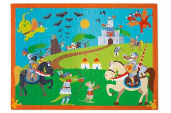 Scratch Puzzle 60pcs: COMBAT DE CHEVALIERS 60x43.5cm, en boîte diam.22xH12cm, 4+ 1