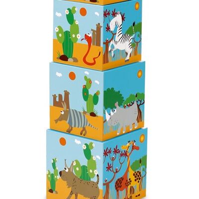 Scratch Build&Play: PYRAMIDE Animaux du Monde 10 pièces 15.5x15.5xH107cm, en carton, en boîte, 12m+