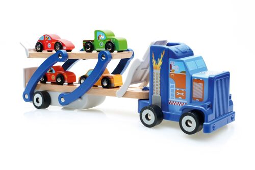 Scratch Preschool: CAMION CONTILOOP 38x10x12cm, 4 voitures inclues, en bois, en boîte, 3+