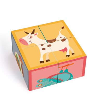 Scratch Build&amp;Play: PUZZLE Ferme 4 blocs 12x12x6cm, en carton, en boîte, 18m+