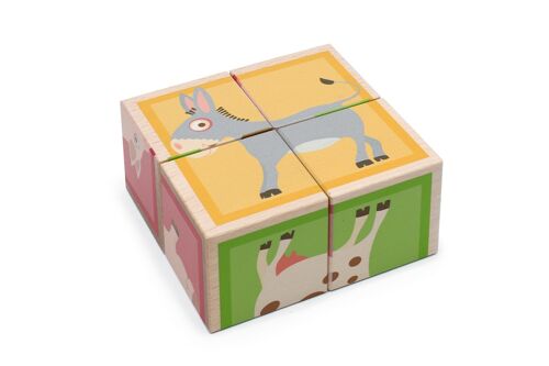 Scratch Build&amp;Play: PUZZLE Ferme 4 blocs 9x9x4.5cm, en bois, en boîte, 18m+