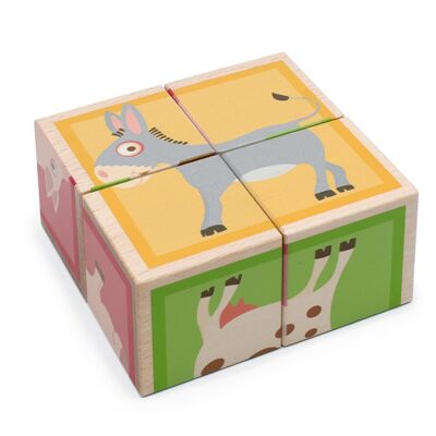 Scratch Build&amp;Play: PUZZLE Ferme 4 blocs 9x9x4.5cm, en bois, en boîte, 18m+