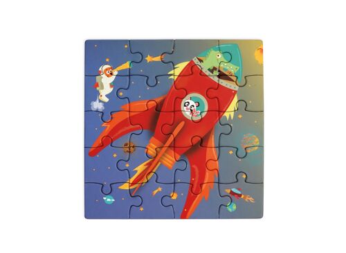 Scratch Puzzle Magnétique: LIVRE DE PUZZLE MAGNÉTIQUE EN ROUTE - ESPACE 18x18x1.5cm (plié), 54x18x0.5cm (déplié), avec 2 puzzles magnétiques de 20 pièces, 3+