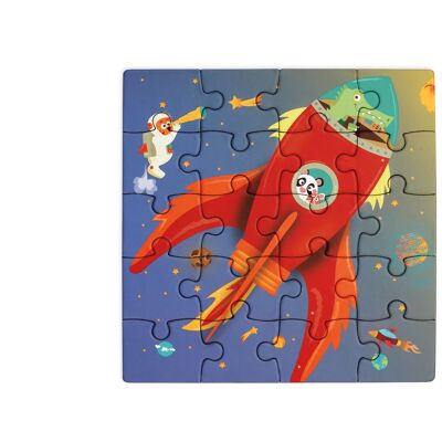 Scratch Puzzle Magnétique: LIVRE DE PUZZLE MAGNÉTIQUE EN ROUTE - ESPACE 18x18x1.5cm (plié), 54x18x0.5cm (déplié), avec 2 puzzles magnétiques de 20 pièces, 3+