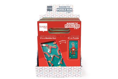 Scratch Puzzle Magnétique: PRÉSENTOIR pour CIRCUIT DE BILLES &amp; PUZZLE MAGNÉTIQUE 20x17x28cm, capacité de stock pour 8 pièces, gratuit avec une commande de 8 pièces.