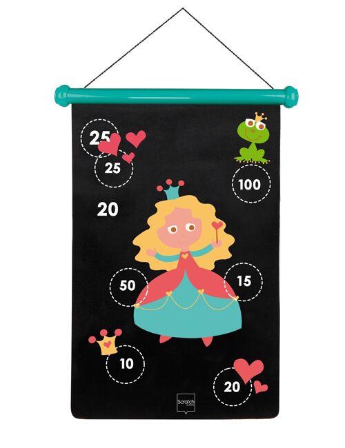 Scratch Active Play: JEU DE FLÉCHETTES MAGNÉTIQUES Princesse 36x55cm, imprimé en double face, en tube, 5+