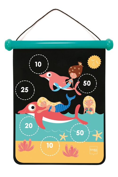 Scratch Active Play: JEU DE FLÉCHETTES MAGNÉTIQUES medium / Sirène 40x31cm, imprimé en double face, en tube, 5+