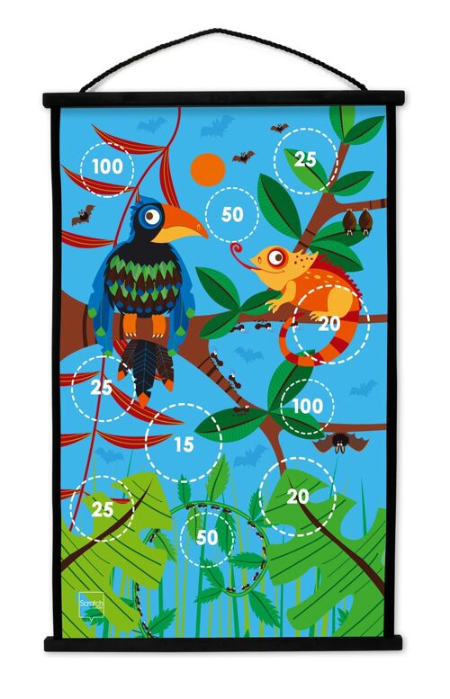 Scratch Active Play: START TO DART Toucan Jungle 38x60cm, imprimé en double face, avec 6 fléchettes à ventouse, en boîte, 3+