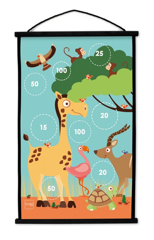 Scratch Active Play: START TO DART Safari 38x60cm, imprimé en double face, avec 6 fléchettes à ventouse, en boîte, 5+