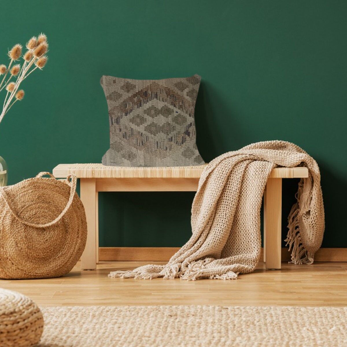 Fodera per cuscino Kilim Irish Coffee intrecciata a mano