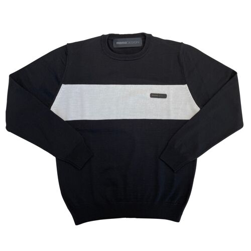 SANTIAGO - Striped round neck sweater - BLU NAVY/GREY
