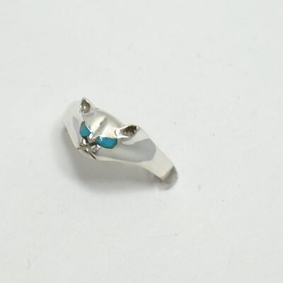 Turquoise and silver cat ring