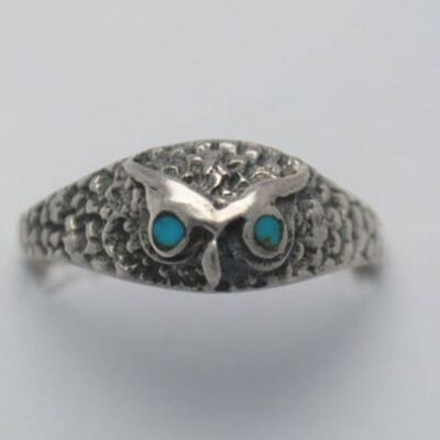 Turquoise and 925 silver owl ring
