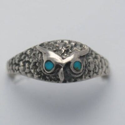 Turquoise and 925 silver owl ring