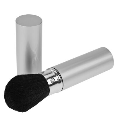 Rouge brush, silver-colored, retractable, metal sleeve, natural hair