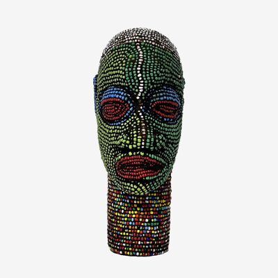 Head Ifé wood and pearls A 03 multicolored